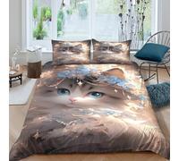 3D Printed cute cat Duvet Cover Polyester fantasy art style Quilt Cover Stain Resistant Easy Care for Uni Student Shared Apartment Bedroom Daily Use Single（140x200cm）