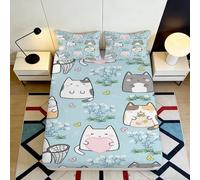 3D Printed Cute Cat Fitted Sheet Microfiber Bedroom Bedding Animal Pattern Mattress Fitted Cover Deep Pocket Non-Slip Full Wrap for Adults Teens 200x200x25cm