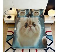 3D Printed Cute Cat Fitted Sheet Microfiber Soft Breathable Universe Bed Cover for Bedroom Guest Room Decor 90x200x25cm
