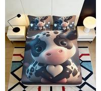 3D Printed Cute Cow Fitted Sheet Microfiber Deep Pocket for Home Bedding Cow Mattress Fitted Cover Elastic Non-Slip All Encompassing 90x200x25cm