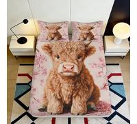 3D Printed Cute Cow Fitted Sheet Microfiber Deep Pocket Non-Slip Bedding Cute Cow Mattress Fitted Cover for Bedroom Adults Teens 200x200x25cm