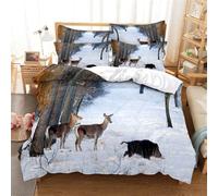 3D Printed Cute Deer Single Duvet Cover Set Snowy Plantation Bedding Set Soft Breathable Microfibre Quilt Cover 150x200 with Zipper Closure and 2 Pillowcases 50x75 3393-B