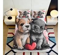 3D Printed Cute Dog Fitted Sheet Microfiber Deep Pocket Bedroom Bedding Non-Slip Heart Dog Mattress Fitted Cover Washable for Home 90x200x25cm