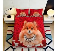 3D Printed Cute Dog Fitted Sheet Microfiber Deep Pocket Bedroom Bedding Non-Slip Pomeranian Mattress Fitted Cover Washable for All Ages 160x200x25cm