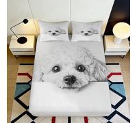 3D Printed Cute Dog Fitted Sheet Microfiber Deep Pocket for Bedroom Bedding Pup Mattress Fitted Cover Washable Non-Slip Elastic Hem 160x200x25cm
