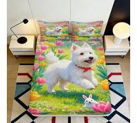 3D Printed Cute Dog Floral Fitted Sheet Microfiber Full Wrap Non-Slip for Bedroom Bedding Adolescent Flower Dog Mattress Fitted Cover 200x200x25cm