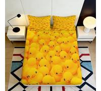 3D Printed Cute Duck Fitted Sheet Microfiber Deep Pocket Non-Slip All Ages Bedroom Bedding Yellow Duck Mattress Fitted Cover 140x200x25cm