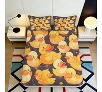 3D Printed Cute Duck Fitted Sheet Microfiber Deep Pocket Non-Slip Cartoon Bedroom Bedding Yellow Duck Mattress Fitted Cover Washable for Home 160x200x25cm