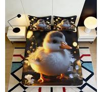 3D Printed Cute Duck Fitted Sheet Microfiber Soft Black Yellow Fairy Light Bed Cover for Bedroom Dorm Mattress Decor 90x200x25cm