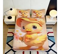 3D Printed Cute Duck Fitted Sheet Microfiber Soft Non-Slip Cartoon Yellow Chick Mattress Cover for Bedroom Home Decor 90x200x25cm