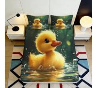3D Printed Cute Duck Fitted Sheet Microfiber Soft Yellow Duckling Bed Cover Water Art for Bedroom Dorm Mattress Decor 90x200x25cm