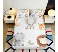 3D Printed Cute Elephant Fitted Sheet Microfiber Soft Breathable Lion Mattress Cover Nursery Bedroom Decor 90x200x25cm