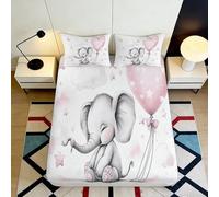 3D Printed Cute Elephant Fitted Sheet Microfiber Soft Breathable Pink Balloon Bed Cover for Bedroom Dormitory Guest Room Mattress Protection Decor 160x200x25cm