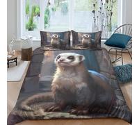 3D Printed cute ferret sitting Duvet Cover Polyester fantasy art style Quilt Cover Stain Resistant Easy Care for Uni Student Shared Apartment Bedroom Daily Use Super king（260x220cm）