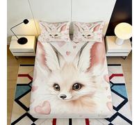 3D Printed Cute Fox Fitted Sheet Microfiber Deep Pocket Bedroom Bedding Set Washable Fox Mattress Fitted Cover for Adults Youth 180x200x25cm