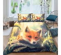 3D Printed cute fox resting Duvet Cover Premium Polyester digital fantasy art Bed Cover Quick Drying for Housewarming Gift New Homeowners Bedroom Bedding Use Single（140x200cm）