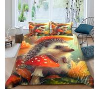 3D Printed Cute hedgehog Comforter Cover Polyester Fantasy forest art Bed Cover Fade Resistant Quick Drying for Teen Bedroom Young Adults Rental Home Use King（220x240cm）