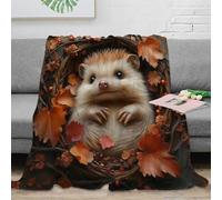 3D Printed Cute hedgehog Thermal Blanket Microfiber Warm Thermal Bedding Soft Autumn leaf art Fluffy Blanket Luxurious Gift for Friends Colleagues Loved Ones 50x60inch(127x152cm)