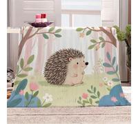 3D Printed Cute Hedgehog Warm Forest Flannel Fleece Blanket （270GSM） Natural Harmony Super Cozy 150x200 cm Double Size Fade Resistant Home Decor Gift - Machine Washable