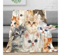 3D Printed Cute kitten faces Warm Blanket Microfiber Ultra Soft Thermal Bedding watercolor illustration Cosy Throw Lightweight All Season for Homeowners Renters Adults Kids 40x50inch(100x130cm)