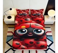 3D Printed Cute Ladybug Fitted Sheet Microfiber Deep Pocket Non-Slip Bedding Cartoon Ladybird Mattress Fitted Cover Washable for Adults Teens 120x200x25cm