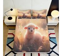 3D Printed Cute Lamb Fitted Sheet Microfiber Soft Non-Slip Pastoral Sheep Bed Cover for Bedroom Dorm Decor 90x200x25cm