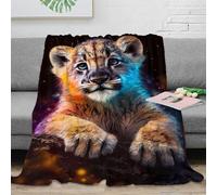 3D Printed Cute lion cub Bed Throw Microfiber Soft Warm Bedding Compact Fantasy art Soft Throw Machine Washable No Shedding for Travellers Campers Families 60x80inch(150x200cm)