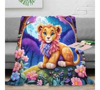 3D Printed Cute lion cub Bedding Throw Microfiber Ultra Soft Warm Bedding Fantasy cartoon Bedding Blanket Compact Portable for Students Gamers Movie Nights Teens 40x50inch(100x130cm)