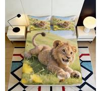 3D Printed Cute Lion Fitted Sheet Microfiber Deep Pocket Bedroom Bedding Lion Mattress Fitted Cover Full Wrap Non-Slip 90x200x25cm