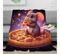3D Printed Cute mouse eating pizza Nap Blanket Microfiber Soft Warm Bedding Lightweight Fantasy cartoon Home Blanket Compact for University Students Dorm Dwellers Young Adults 80×90inch(200x230cm)