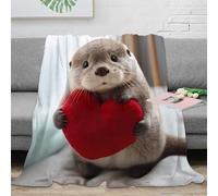 3D Printed cute otter holding heart Cosy Throw Microfiber Ultra Soft Warm Bedding soft plush toy Nap Blanket for Friends Colleagues Loved Ones 50x60inch(127x152cm)