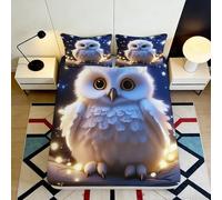 3D Printed Cute Owl Fitted Sheet Microfiber Soft Breathable Night Forest Bed Cover for Bedroom Dorm Mattress Protection Decor 90x200x25cm