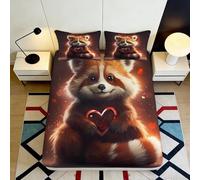 3D Printed Cute Panda Fitted Sheet Microfiber Deep Pocket Non-Slip Heart Panda Mattress Fitted Cover Bedroom Bedding Set Mattress Protection 180x200x25cm