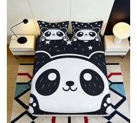 3D Printed Cute Panda Fitted Sheet Microfiber Soft Breathable Star Night Bed Cover for Bedroom Dorm Mattress Protection Decor 90x200x25cm