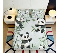 3D Printed Cute Panda Fitted Sheet Microfiber Soft Green Bamboo Mattress Cover for Bedroom Dorm Guest Room Decor 90x200x25cm