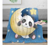 3D Printed cute panda moon Bed Throw Microfiber Ultra Soft Warm Bedding cartoon baby theme Fluffy Blanket Breathable All Season for Couples Families Guests 50x60inch(127x152cm)