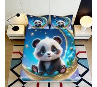 3D Printed Cute Panda Moon Fitted Sheet Microfiber Soft Non-Slip Cartoon Star Mattress Cover for Bedroom Dorm 90x200x25cm