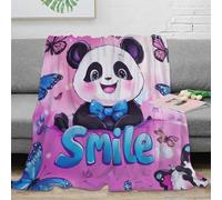 3D Printed Cute panda with bowtie Sofa Throw Ultra Soft Warm Bedding Cartoon kids decor Blanket Anti Static Machine Washable for Teens Students Renters Apartment Dwellers 80×90inch(200x230cm)