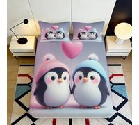 3D Printed Cute Penguin Fitted Sheet Microfiber Deep Pocket Non-Slip Home Bedding Penguin Mattress Fitted Cover Machine Washable for Adults Teens 140x200x25cm