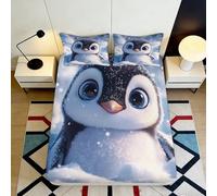 3D Printed Cute Penguin Fitted Sheet Microfiber Deep Pocket Penguin Mattress Fitted Cover Non-Slip Washable Bedding for Adults Teens 90x200x25cm
