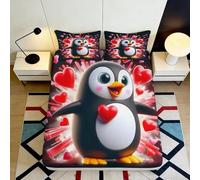 3D Printed Cute Penguin Heart Fitted Sheet Microfiber Non-Slip Deep Pocket Bedroom Penguin Mattress Fitted Cover Washable Home 120x200x25cm
