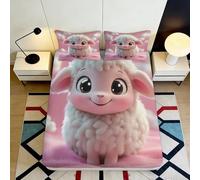 3D Printed Cute Pink Sheep Fitted Sheet Microfiber Soft Non-Slip Cartoon Animal Bed Cover Machine Washable for Bedroom Dorm Room 90x200x25cm