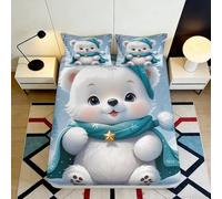 3D Printed Cute Polar Bear Fitted Sheet Microfiber Soft Blue Cartoon Animal Bed Cover for Bedroom Dorm Mattress Decor 90x200x25cm