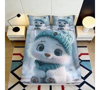 3D Printed Cute Polar Bear Fitted Sheet Microfiber Soft Blue Cartoon Animal Mattress Cover for Bedroom Dorm Decor 90x200x25cm