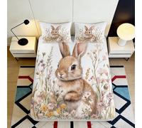 3D Printed Cute Rabbit Fitted Sheet Microfiber Deep Pocket Bedroom Set Non-Slip Rabbit Mattress Fitted Cover for Adults 200x200x25cm
