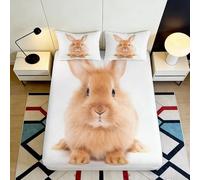 3D Printed Cute Rabbit Fitted Sheet Microfiber Deep Pocket Non-Slip Bedroom Bedding Bunny Mattress Fitted Cover Washable for All Ages 180x200x25cm