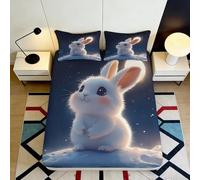 3D Printed Cute Rabbit Fitted Sheet Microfiber Deep Pocket Non-Slip Bedroom Bedding Rabbit Mattress Fitted Cover Washable for Home 140x200x25cm
