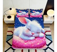 3D Printed Cute Rabbit Fitted Sheet Microfiber Deep Pocket Non-Slip for Bedroom Bedding Animal Mattress Fitted Cover Washable 180x200x25cm