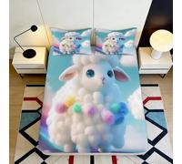 3D Printed Cute Sheep Rainbow Fitted Sheet Microfiber Soft Bed Cover Pastel Clouds Mattress Protector Bedroom Decor 90x200x25cm