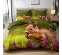 3D Printed Cute Squirrel Single Duvet Cover Flowers Duvet Sets Soft Breathable Microfibre 3Pcs Bedding 135x200 with Hidden Zipper Closure and 2 Pillowcases 50x75 3631-D
